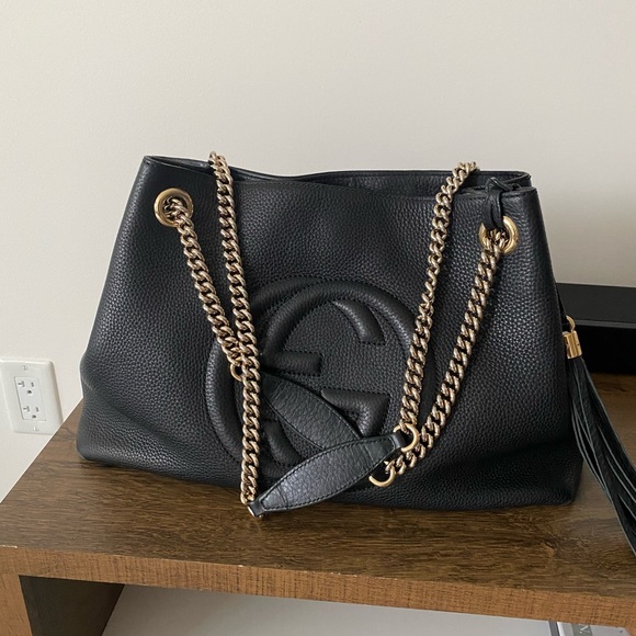 Gucci Black Leather Bag with Gold Chain - Picture 7 of 10